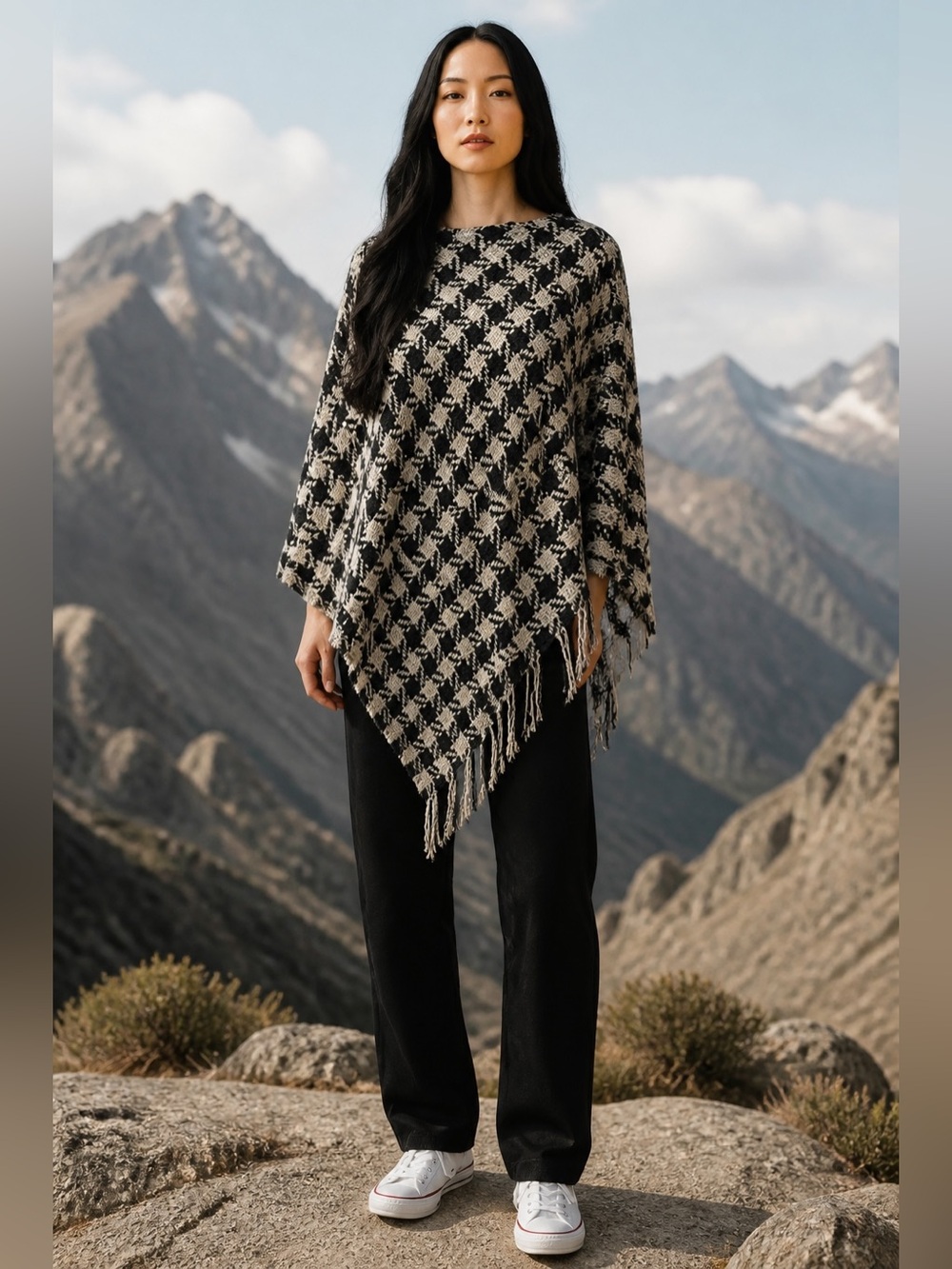 Pinklicious black & white Houndstooth Poncho Sweater NWT